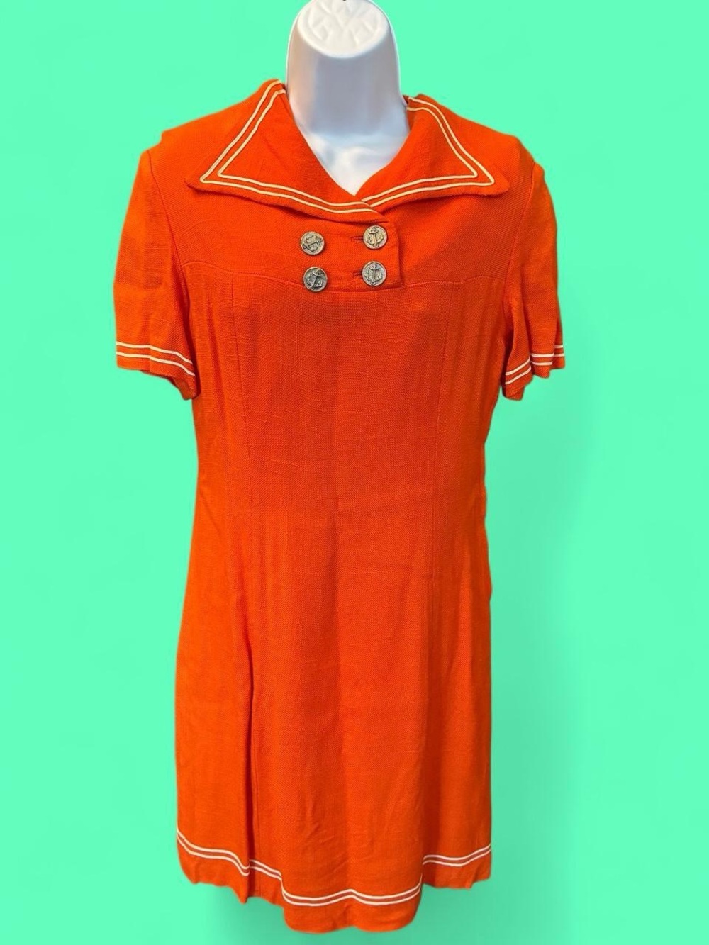 Vintage 1970s bright orange midi dress.
